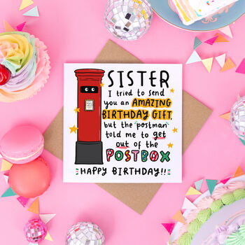 Sister Funny Postbox Birthday Card, 2 of 2