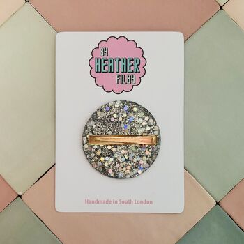 Large Disco Ball Glitter Resin Hair Clip / Retro Party Barrette / Oversized Silver Mirror Resin Slide / New Year's Eve Styling Accessory, 7 of 7