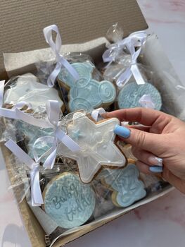Baby Blue Baby Shower Biscuit Favours, 10 of 11