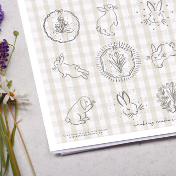 Beige Gingham Floral Rabbit Circle Sticker Sheet, 2 of 2