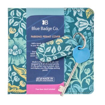 Blue Badge Permit Cover And Radar Key With Matching Key Ring In William Morris Mallow Teal, 4 of 4