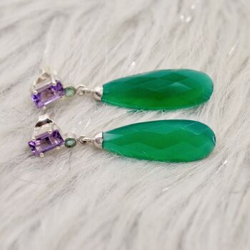 Green Onyx, Emerald, Amethyst Dangle Earrings, 8 of 10