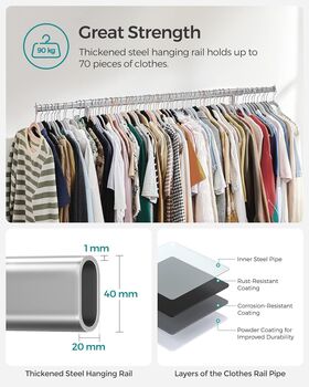 Clothes Rack On Wheels Extendable Hanging Rail, 6 of 12