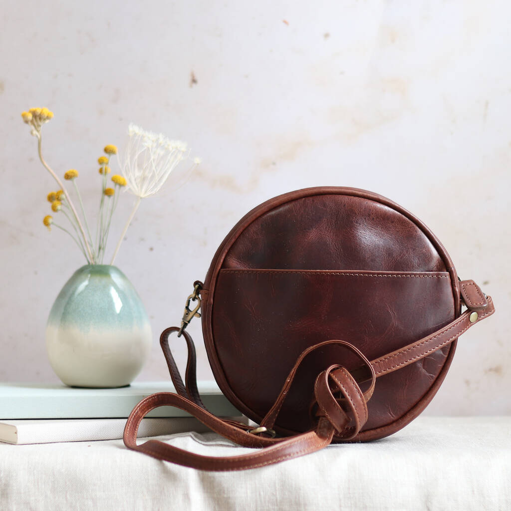 Leather Circle Shoulder Bag, Distressed Brown, 1 of 5
