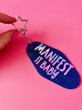 The 'Manifest It Baby' Sparkly Motel Keyring / Positive Vibes Gift / Manifestation Accessories / Cute Motivational Keyring, 7 of 7