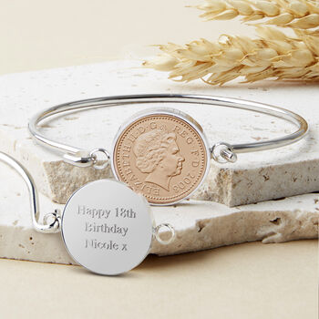 18th Birthday 2008 Penny Coin Bangle Bracelet, 2 of 9