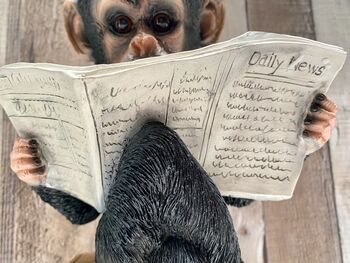 Monkey Reading Newspaper Ornament – Statue Figurine, 5 of 9