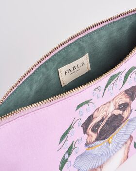 Catherine Rowe Pet Portraits Pug Pink Cotton Pouch, 4 of 5