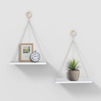 White Wall Mounted Floating Shelf With Rope, 5 of 9