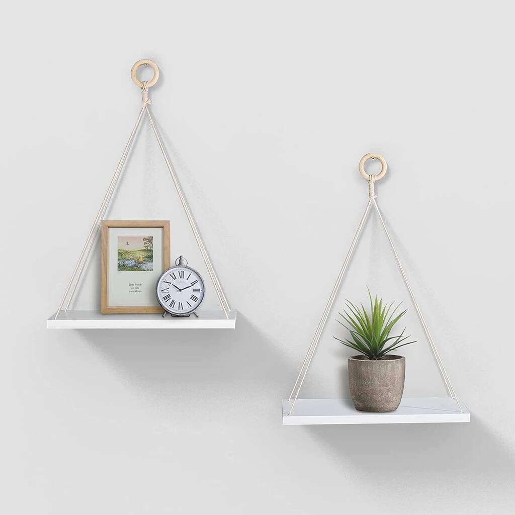 White Wall Mounted Floating Shelf With Rope By Momentum