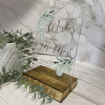 Botanical Personalised Leave Your Wishes Wedding Sign Clear, 4 of 6