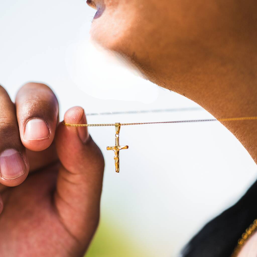 Gold Mini Crucifix Cross Pendant Chain For Men, 1 of 12