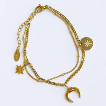 Northern Star Crescent Compass Double Chain Bracelet, 8 of 10