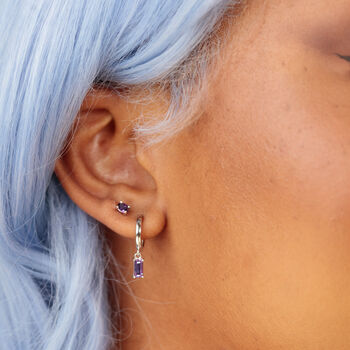 Violet Baguette Charm Hoop Earrings, 3 of 5