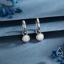 Sterling Silver Dangling White Opal Hoop Earrings, thumbnail 1 of 12