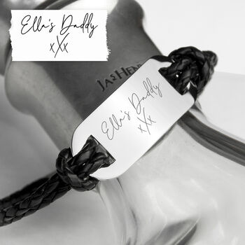 Personalised Handwriting Men's Black Leather Bracelet, 3 of 5