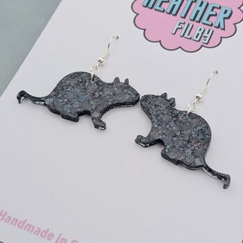 Black Rat Glitter Halloween Resin Earrings, 4 of 4
