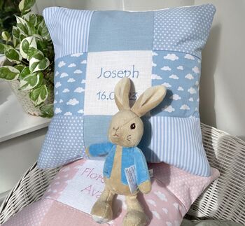 Baby Blue Nursery Name Cushion, 4 of 9
