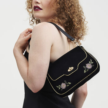 Rose Embroidered Black Clutch, 2 of 9