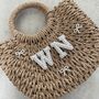 Personalised Ada Silver Bow Half Moon Wicker Basket Drawstring Bag, thumbnail 2 of 4