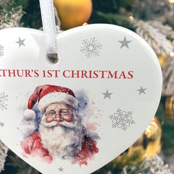 Traditional Santa Any Message Ceramic Heart Hanging Decoration Bauble + Gift Box, 5 of 7