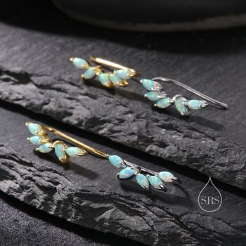 Aqua Green Opal Marquise Cluster Crawler Earrings, 6 of 10