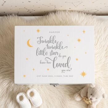 Personalised Twinkle Twinkle Baby White Memory Box Three Sizes, 2 of 12