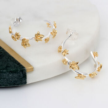 18ct Gold Plated And Sterling Silver Ivy Hoop Earrings, 2 of 3