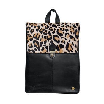 Leopard Print And Black Leather Yale Backpack, 2 of 8
