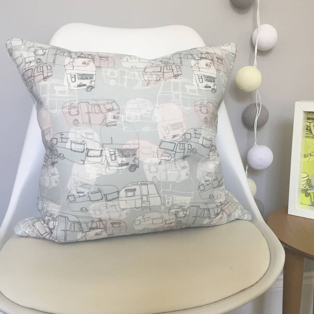 linen caravan cushion by charlie pie designs