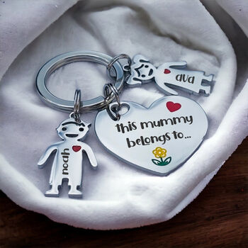 Personalised Keyring For Mum | Stainless Steel Keychain With Child Charms |, 2 of 9
