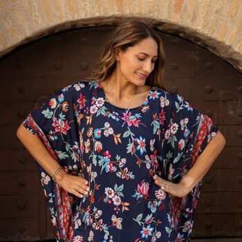 'Cleo' Navy Folk Floral Kaftan, 6 of 9