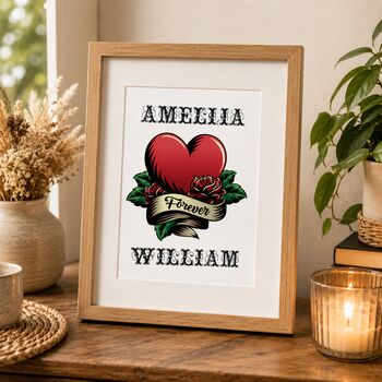 Personalised 'Forever' Tattoo Style Heart Print, 2 of 3