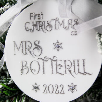 First Christmas As A Mrs Personalised Christmas Bauble, 4 of 7