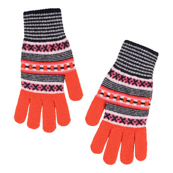 Dot And Cross Lambswool Gloves In Harlequin Red, 2 of 4