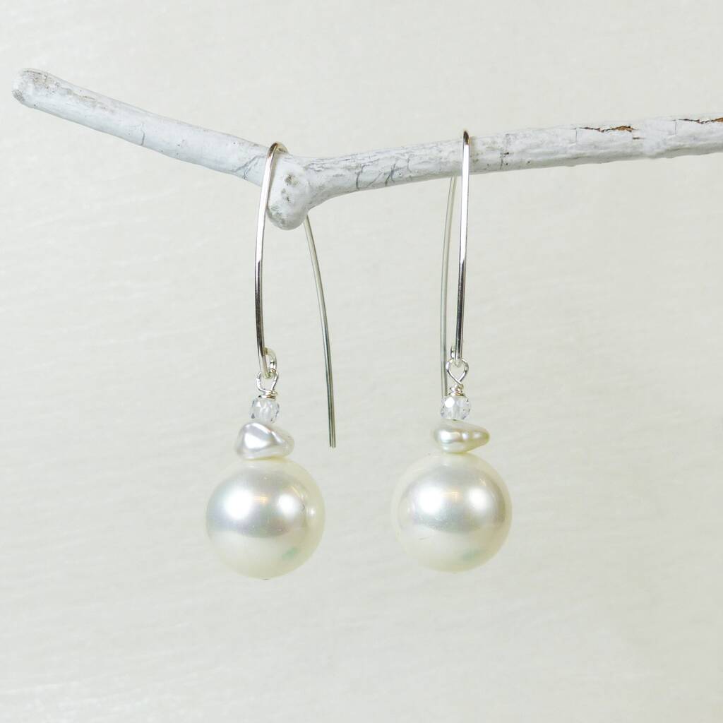 Long Fish Hook Pearl Earrings By Mounir London
