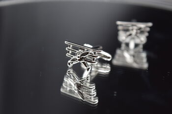 Airplane Silver Cufflinks Gift For Pilots 316 L Stainless Steel Aviation Accessory, 6 of 6