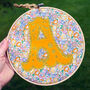 Yellow Liberty Fabric Initial Wall Art For New Baby, thumbnail 1 of 2