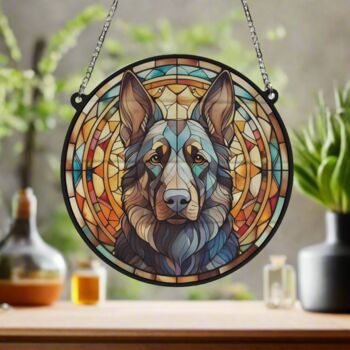 German Shepherd Black Stained Glass Effect Suncatcher, 5 of 5