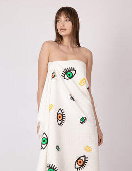 White With Mini Evil Eye Organic Cotton Peshtemal Towel, 4 of 6