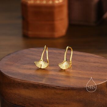 Sterling Silver Tiny Ginkgo Leaf Drop Hook Earrings, 2 of 10