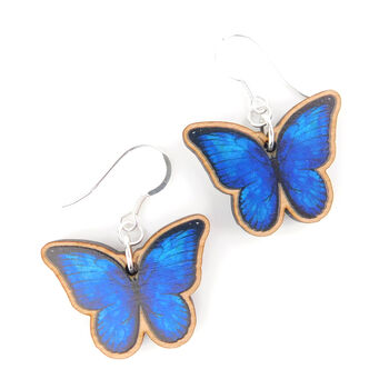 Blue Morpho Butterfly Wooden Earrings, 6 of 10