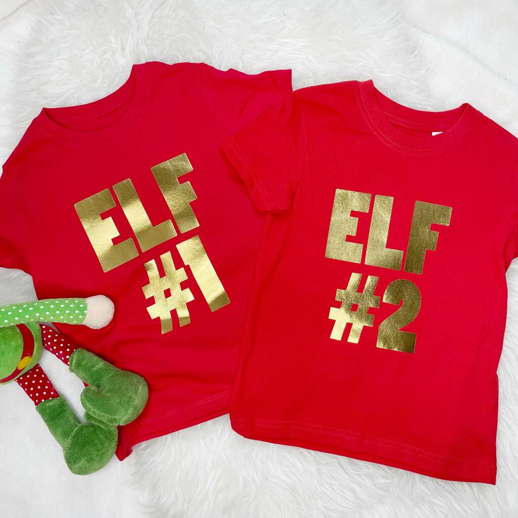 Two Little Elves Matching Kids T Shirt And Babygrow, 1 of 4