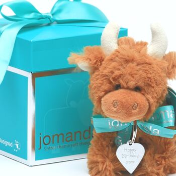 Birthday Gift Boxed. Highland Brown Coo Cow Soft Toy, 7 of 7