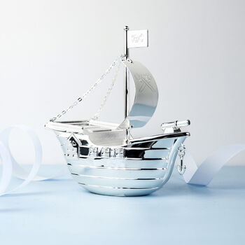 Personalised Silver Plated Pirate Ship Money Box, 2 of 6