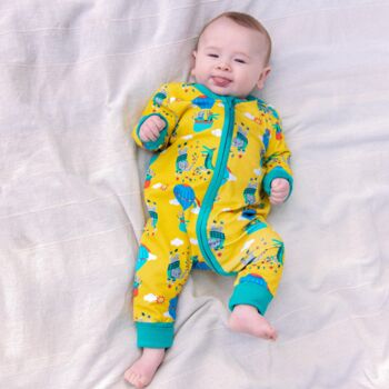 Organic Zip Up Baby Romper With Hot Air Balloon Print, 3 of 6