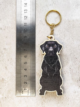 Black Labrador Dog Wooden Keyring With Optional Christmas Card, 7 of 7