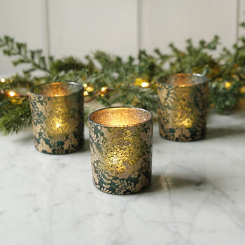 Green And Gold Holly Christmas Tealight Holder, 2 of 2
