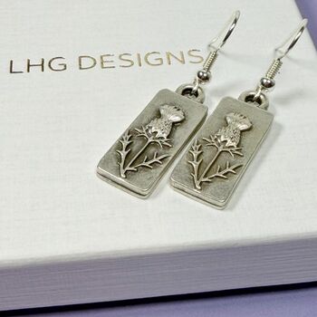 Thistle Drop Silver Plated Earrings Scottish Gift, 2 of 5