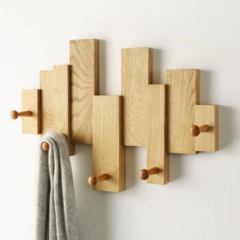 Solid Oak Shaker Peg And Blocks Coat Rack, 2 of 3